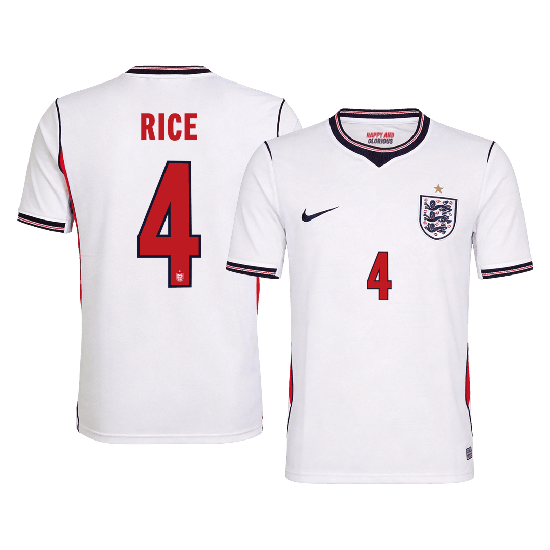 RICE #4 Heren Engeland Thuis Voetbalshirt WK Voetbal 2026 - voorkant