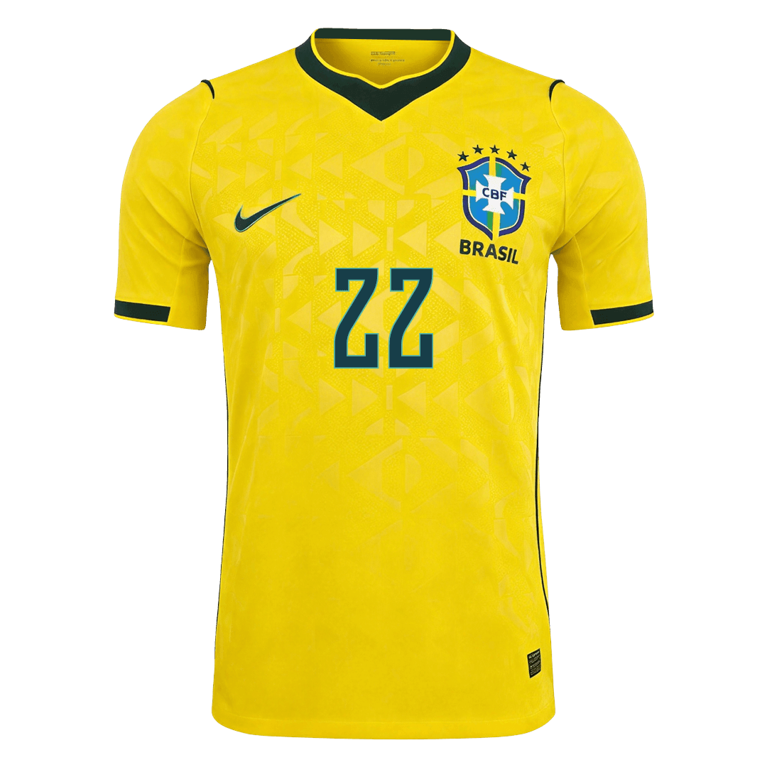 JOÃO PEDRO #22 Brésil Maillot de Foot Domicile Authentique Coupe du Monde 2026 - Coupe Slim