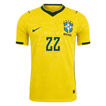 JOÃO PEDRO #22 Brésil Maillot de Foot Domicile Authentique Coupe du Monde 2026 - Coupe Slim
