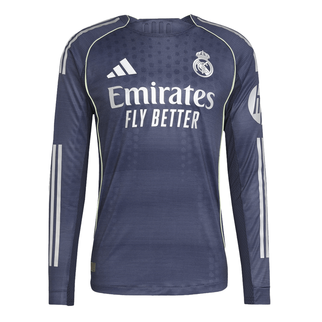 Real Madrid Uit Spelersversie Lange Mouwen Voetbalshirt 2025/26 - Slim Fit - achterkant