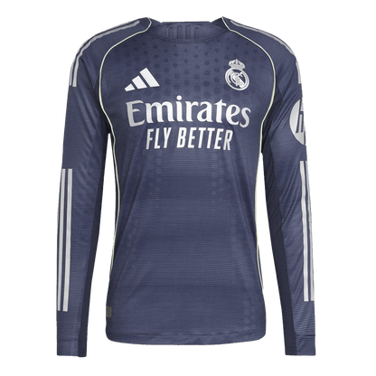 Real Madrid Uit Spelersversie Lange Mouwen Voetbalshirt 2025/26 - Slim Fit - achterkant