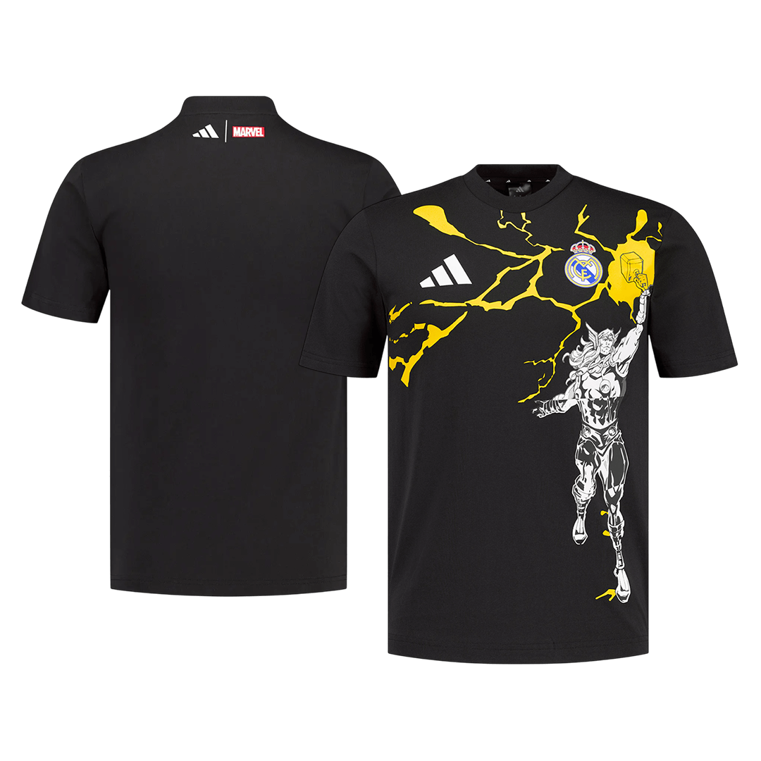 Heren Real Madrid X Marvel Voetbalshirt 2025/26 Zwart - detail