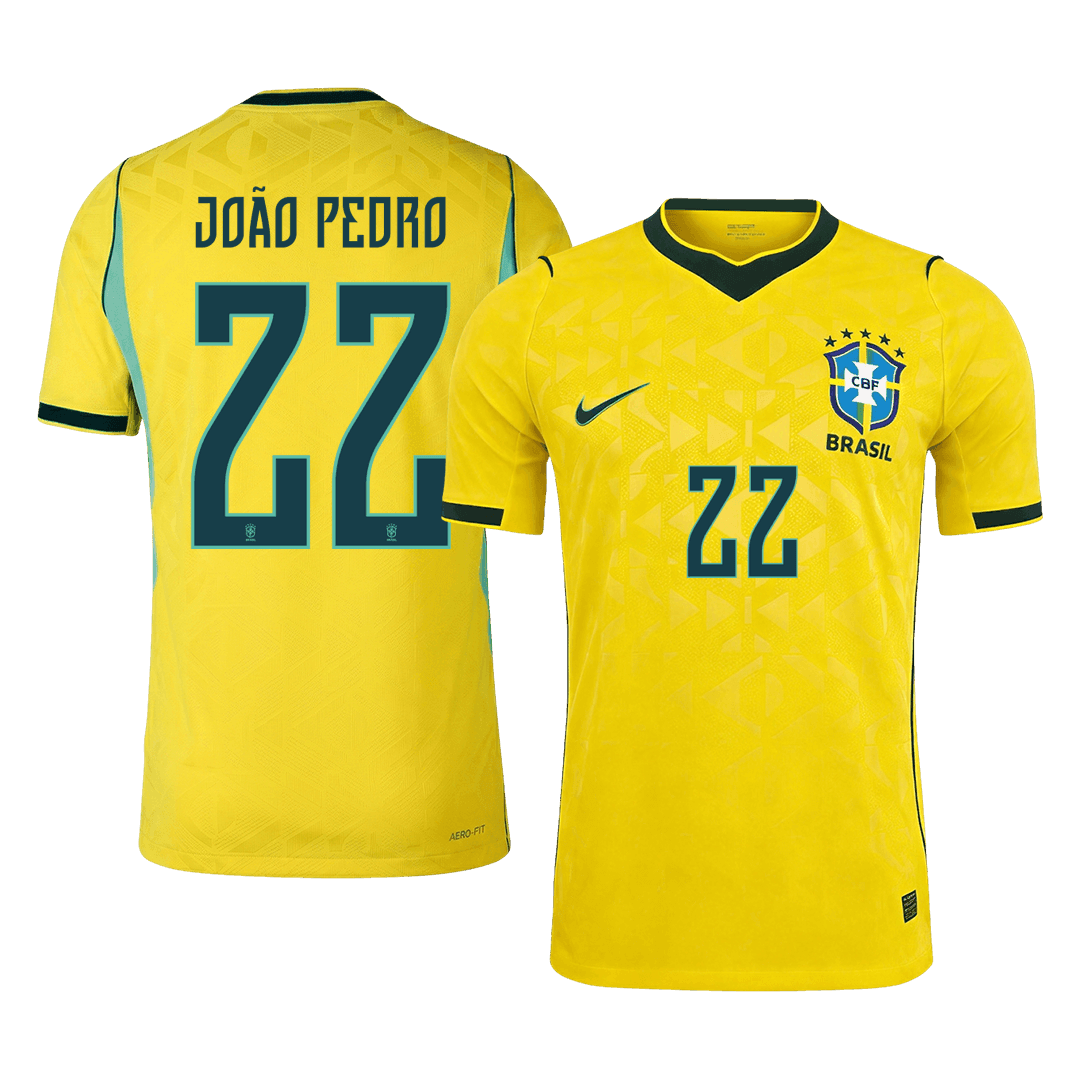 JOÃO PEDRO #22 Brésil Maillot de Foot Domicile Authentique Coupe du Monde 2026 - Coupe Slim