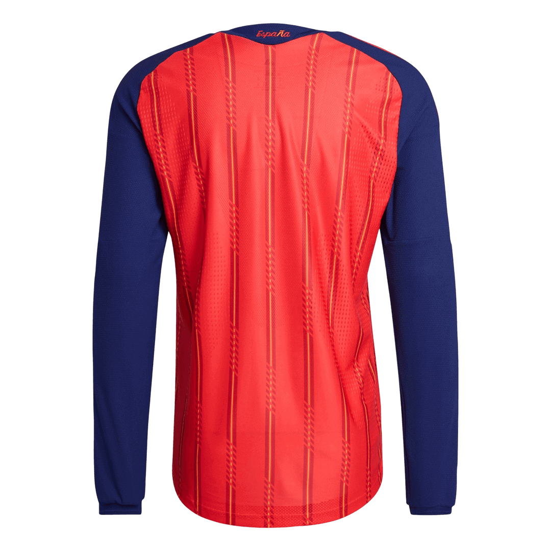 Spanje Thuis Spelersversie Lange Mouwen Voetbalshirt 2026 - Slim Fit - achterkant