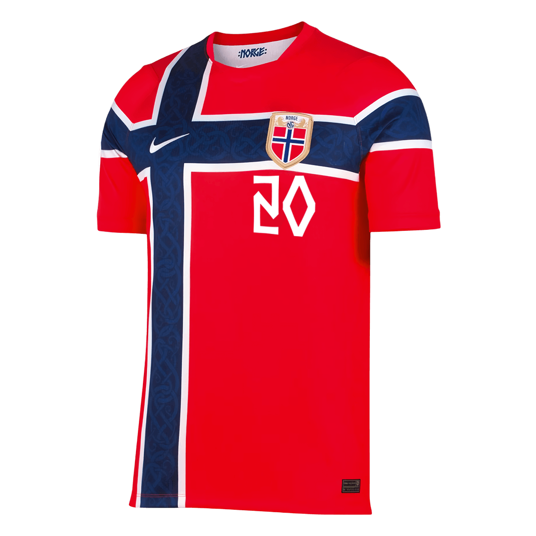 NUSA #20 Heren Noorwegen Thuis Voetbalshirt WK Voetbal 2026 - achterkant