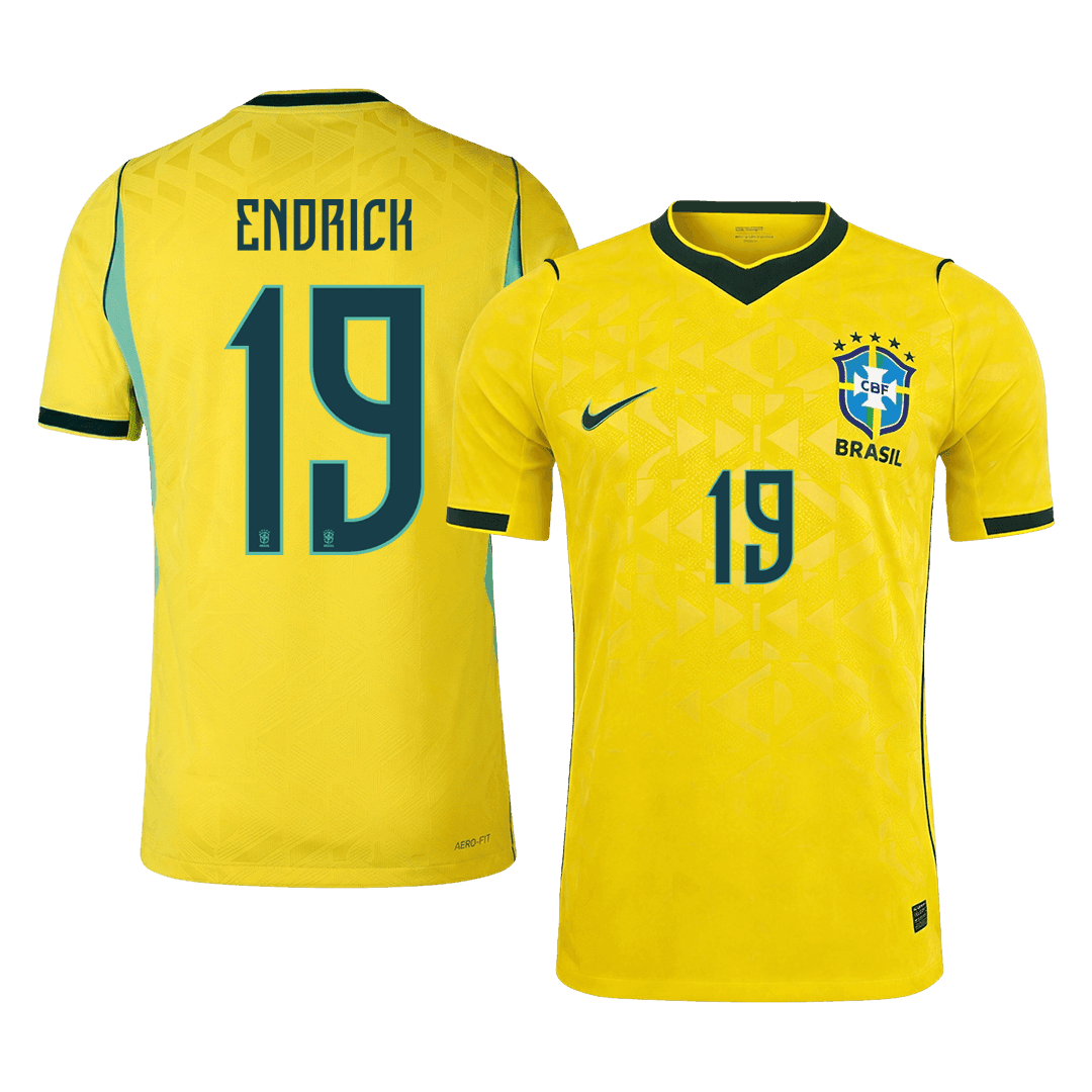 Maillot de football domicile version joueur Brésil ENDRICK #19 Coupe du Monde 2026 - Coupe ajustée
