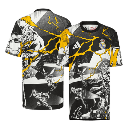 Heren Real Madrid X Marvel Voetbalshirt 2025/26 Zwart-wit - detail
